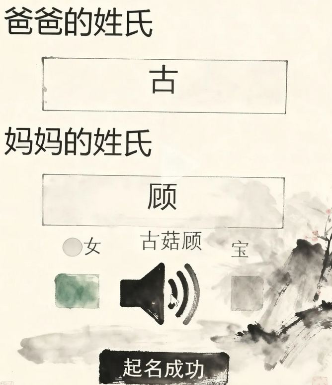 爸姓古妈姓顾 AI给孩子取名古菇顾： 古菇顾名字测试，打分~